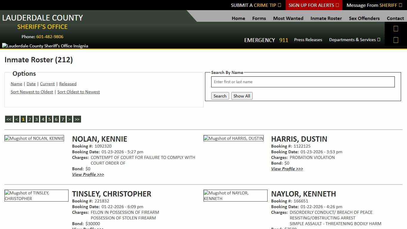 Inmate Roster - Current Inmates Booking Date Descending - Lauderdale County Sheriff